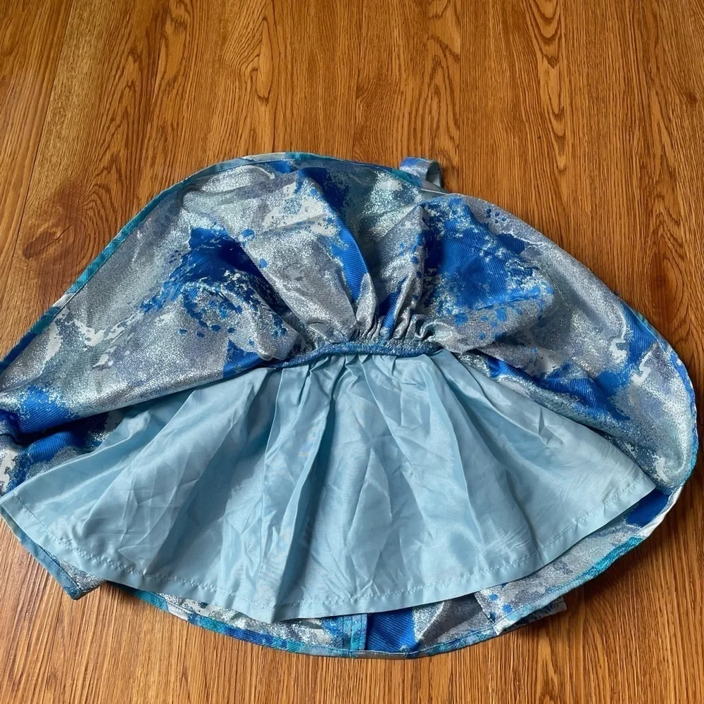 Halabaloo blue watercolor print dress back bow